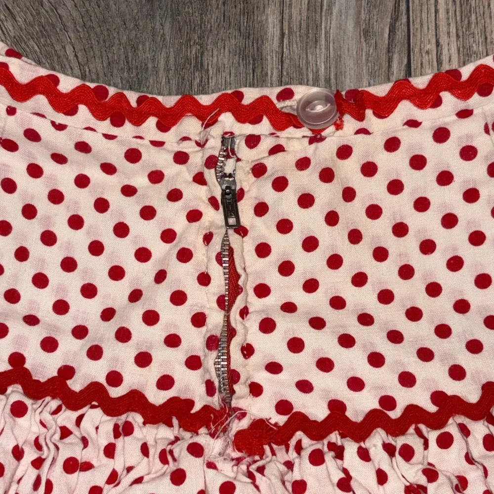 Vintage Kids Red Polka Dot Tiered Ruffle Skirt Ric Rac Trim Costume Retro
